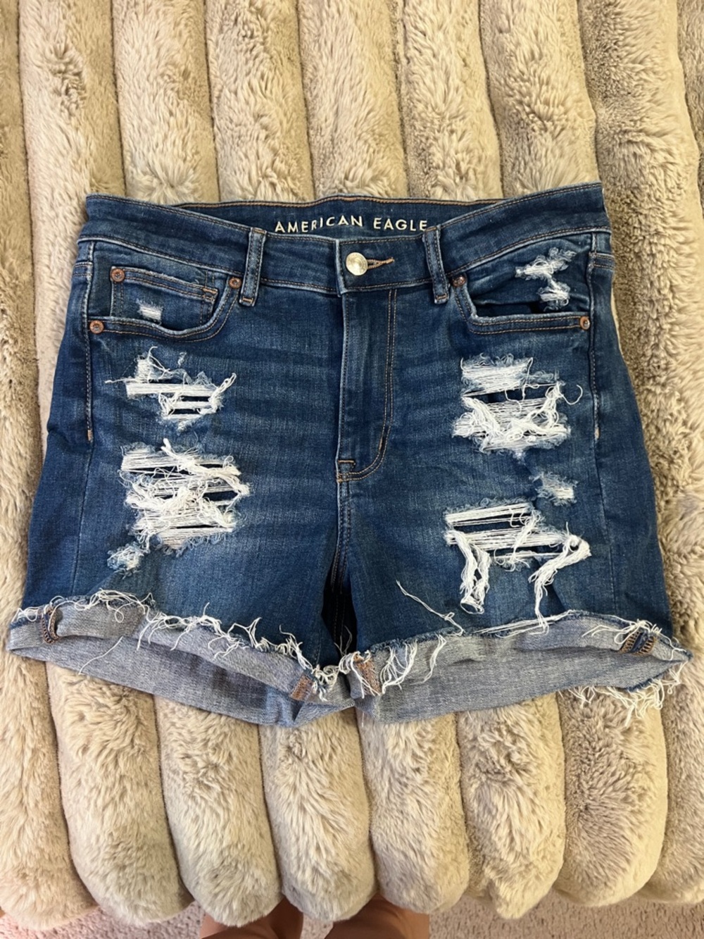 American Eagle Outfitters Ripped Medium Blue Denim Cutoff Shorts